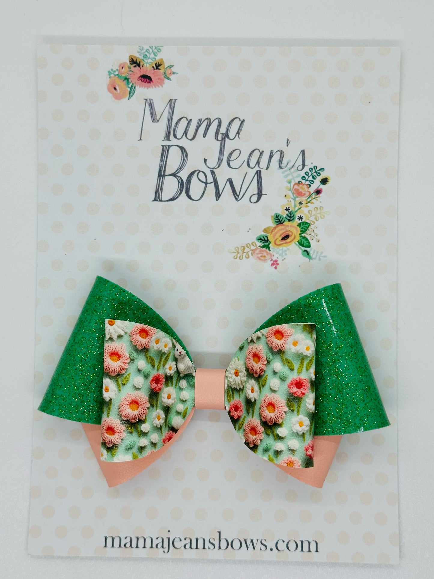 Mint and Corral Yarn Bunnies Breann Hair Bow