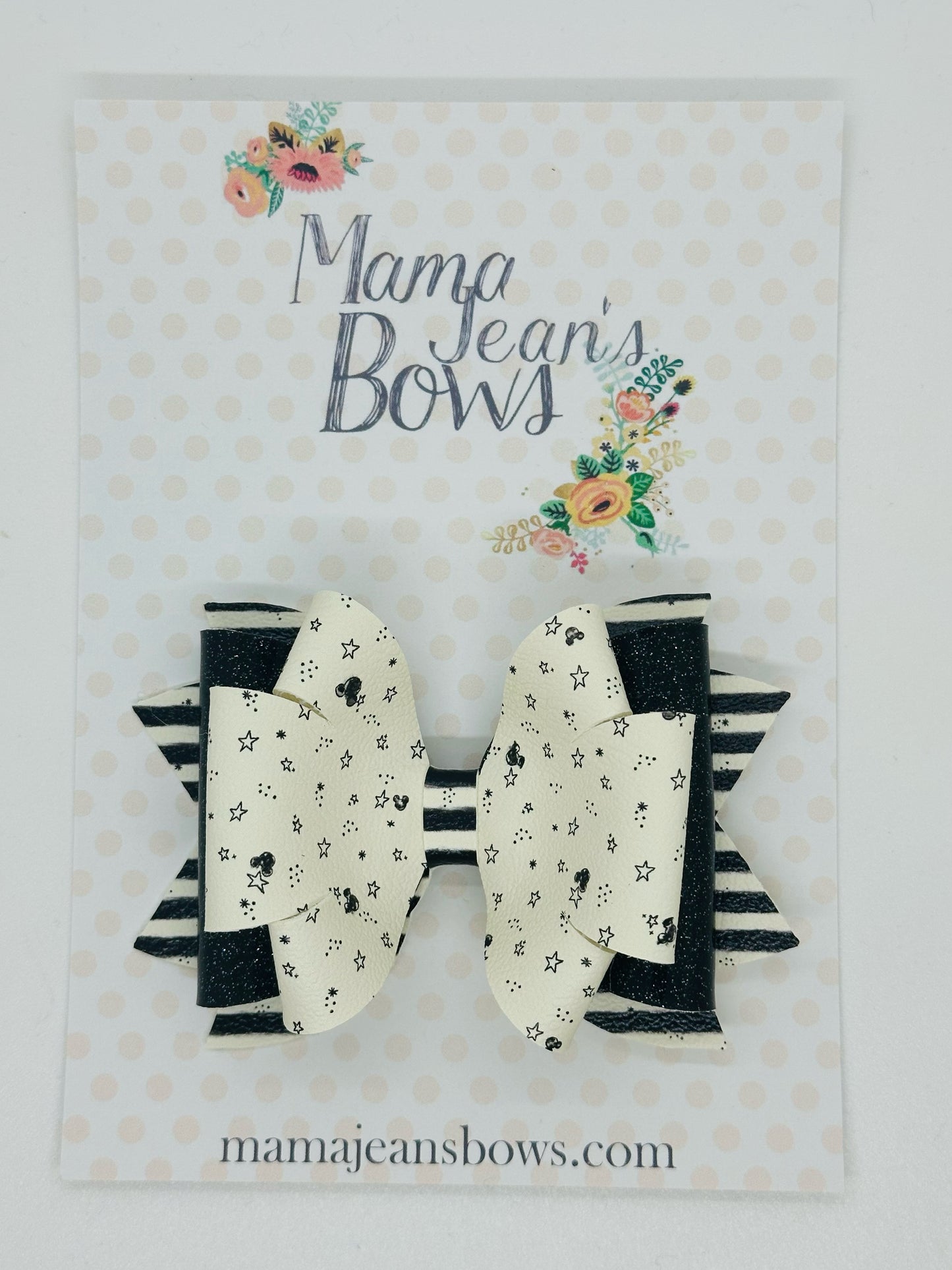 Black Mouse Stars Jade Hair Bow