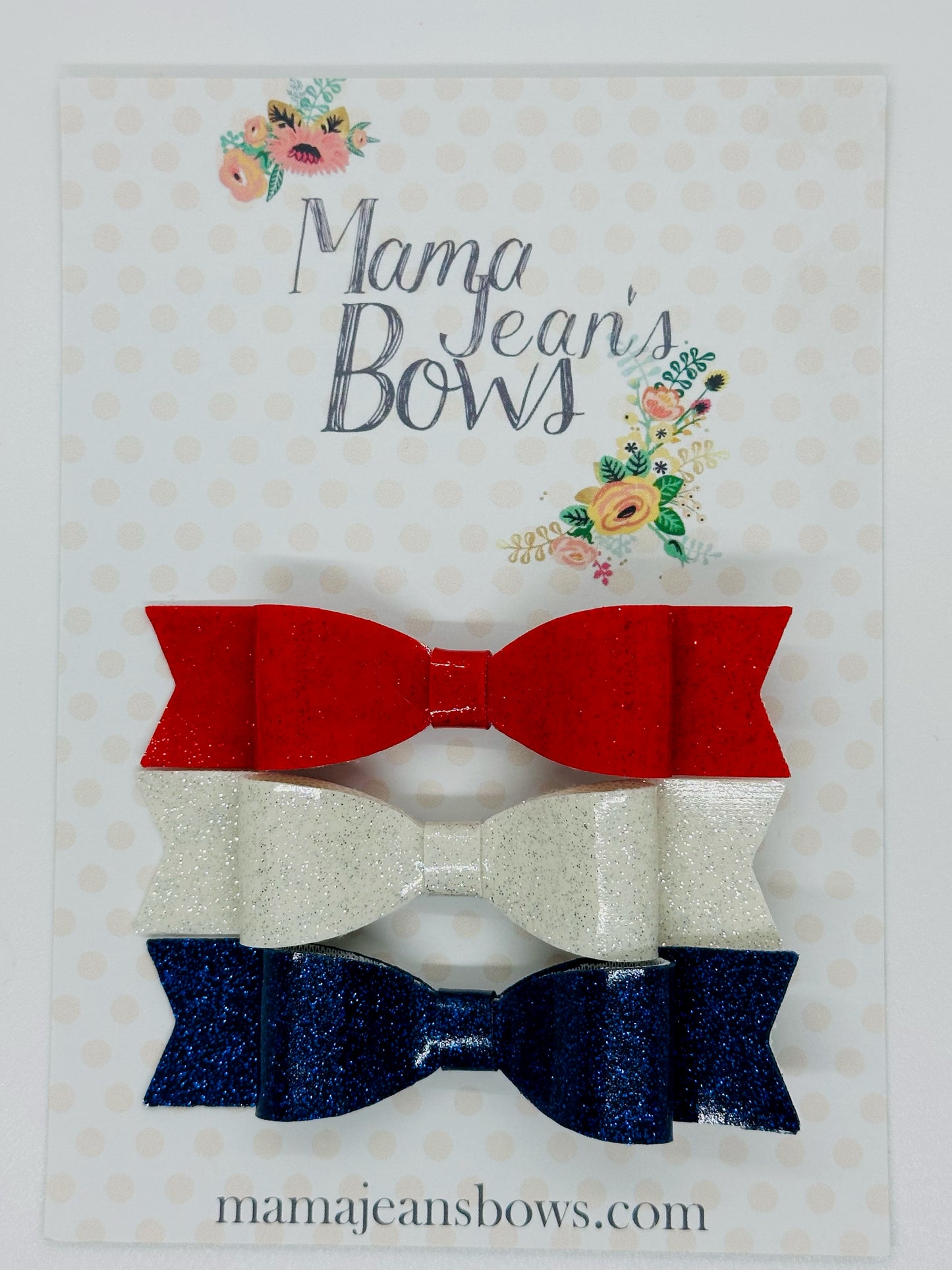 Glossy Red, White and Blue Skinny Hair Bow Set