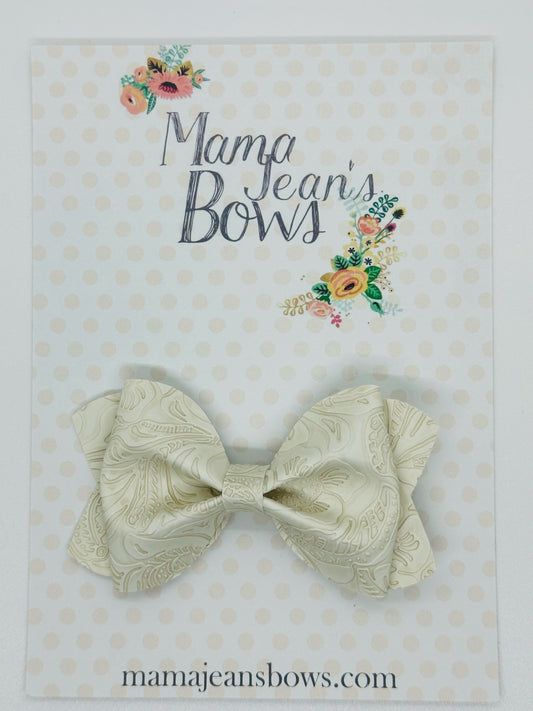 White Embossed Leather LouAnn Hair Bow