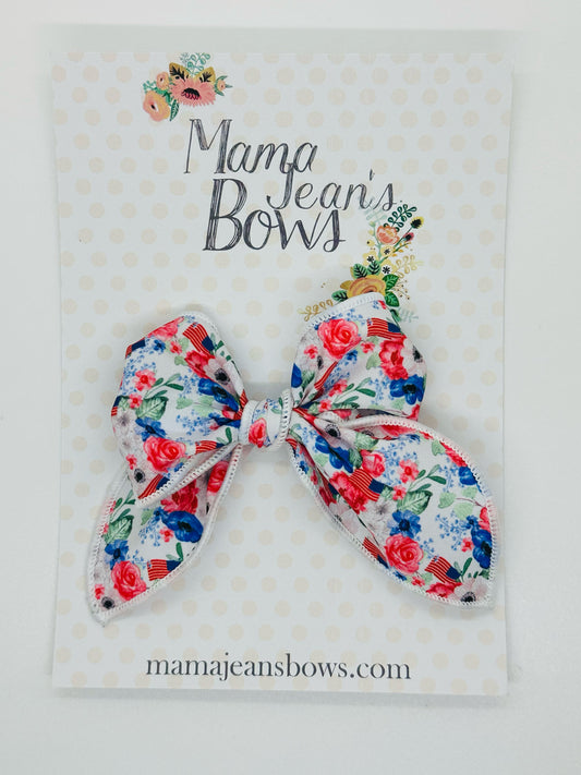 American Floral Hand Tied Hair Bow