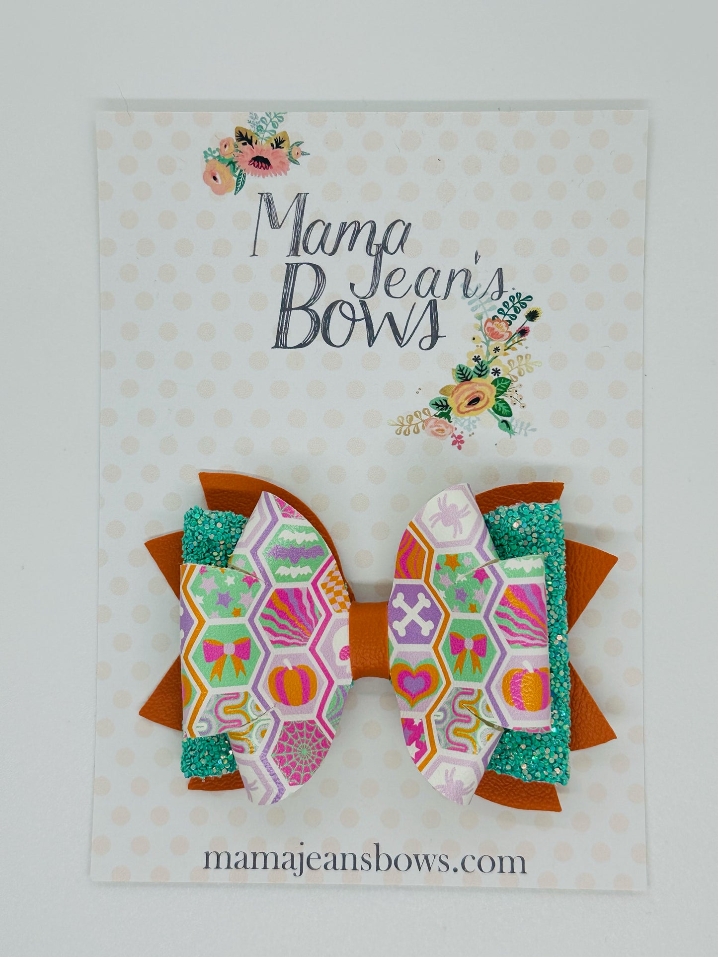 Pink Halloween Hexagons Jade Hair Bow