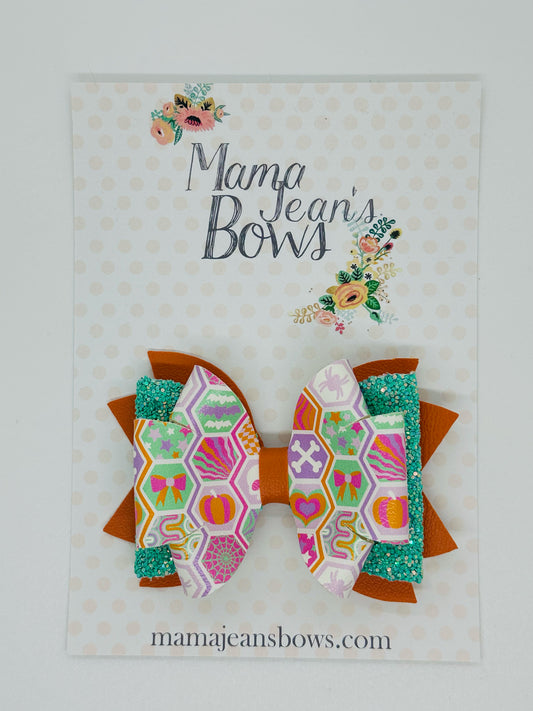 Pink Halloween Hexagons Jade Hair Bow