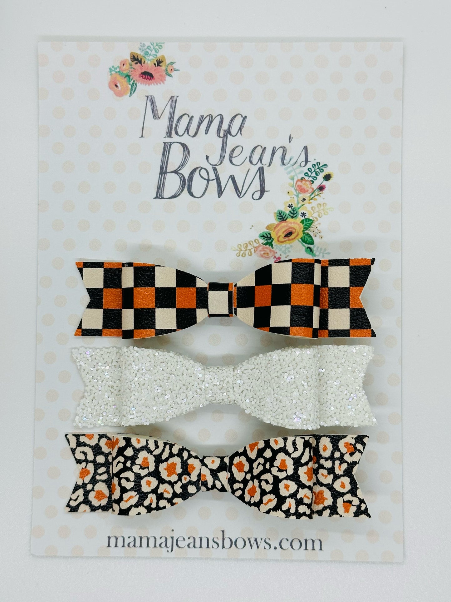 Cheetah and Checkered Skinny Hair Bow Set