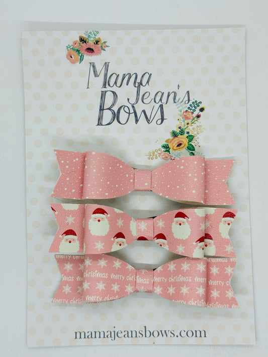 Pink Santa Skinny Hair Bow Set