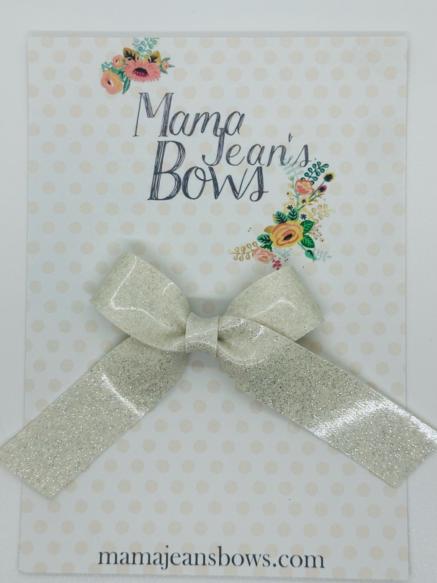 Glossy White Glitter Lux Hair Bow