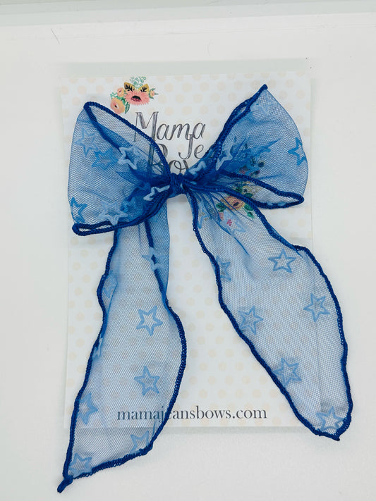 Blue Stars Hand Tied Hair Bow