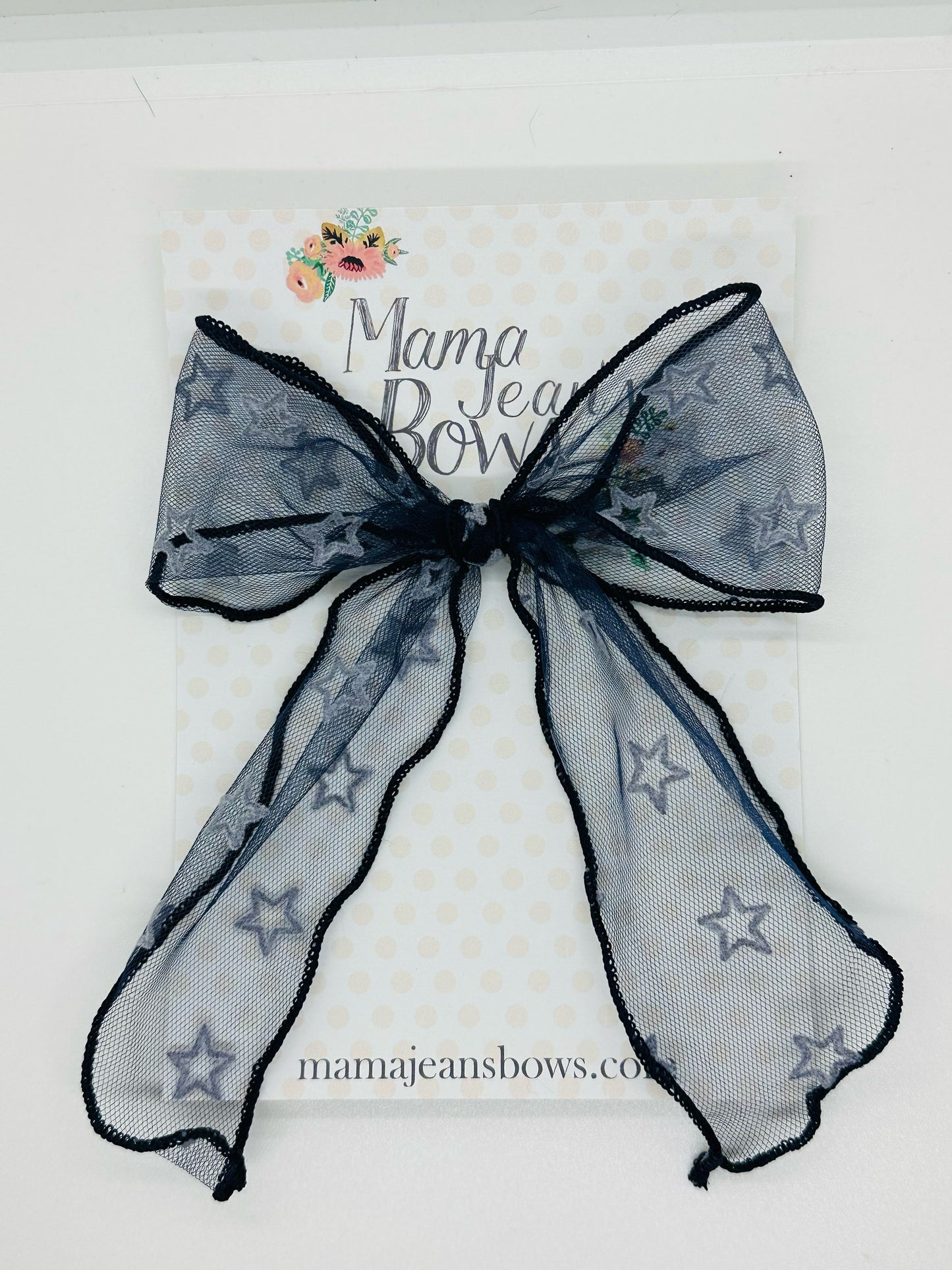 Navy Stars Hand Tied Hair Bow