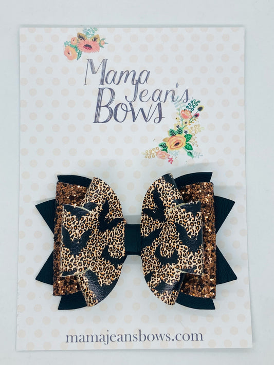 Leopard Bats Jade Hair Bow