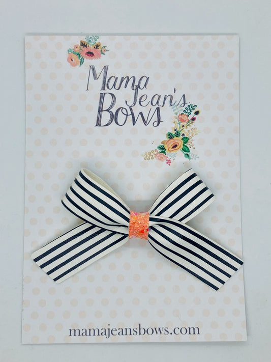 Black and White Striped Lux Hair Bow