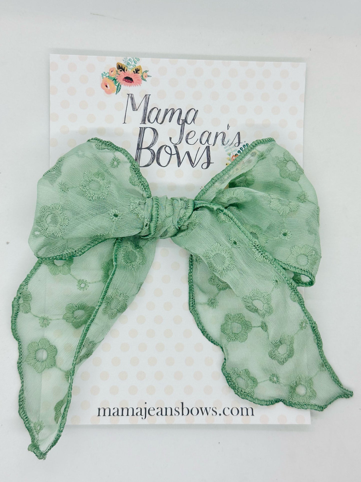 Sage Floral Hand Tied Hair Bow